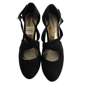 🆕️ Dexflex Comfort Black Suede Ankle Strap Women's Size 6.5 Block Heel Pumps